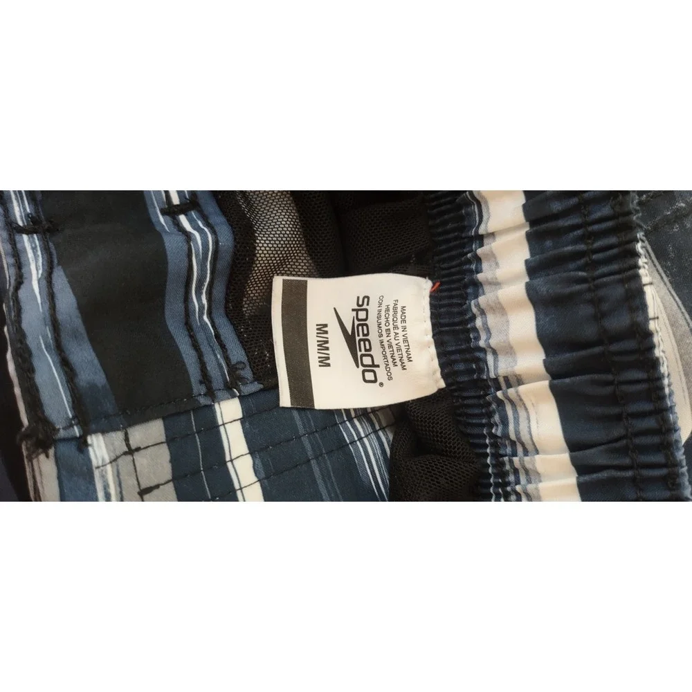 Speedo Men's Swim Trunks Size blue Striped Board Shorts Beach Vacation